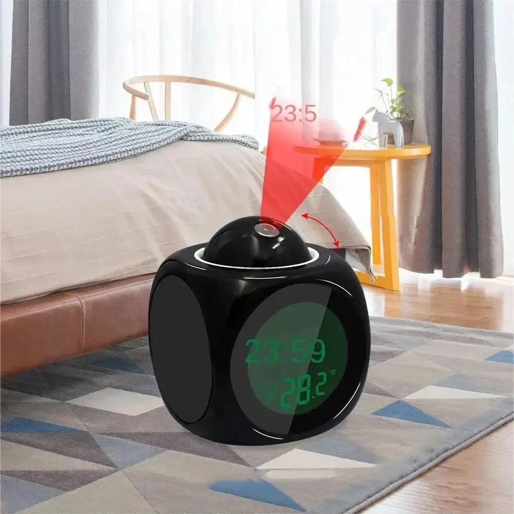 Sveglia a proiezione Display a soffitto Snooze Orologio da tavolo da scrivania Orologio a proiezione digitale multifunzione vocale Display della temperatura