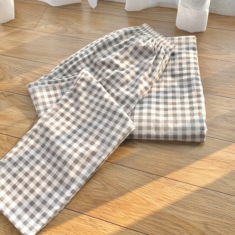 Sommer Frühling Gestrickte Baumwolle Herren Plaid Nachtwäsche Hosen Lose Weiche Lange Hosen Homewear Atmungsaktive Männliche Lounge Schlaf Bottoms