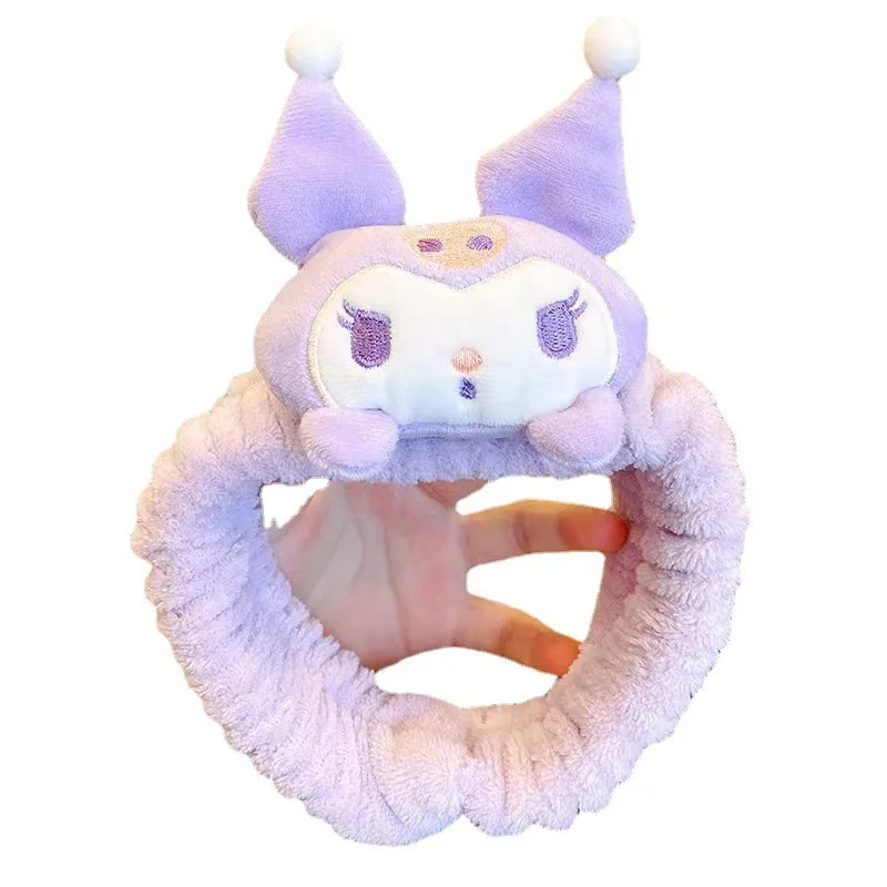 Sanrio Kuromi Melody Peluche Bambola Lavaggio del viso Trucco Fascia per capelli Kawaii Cinnamoroll Accessori per capelli elastici antiscivolo dolci