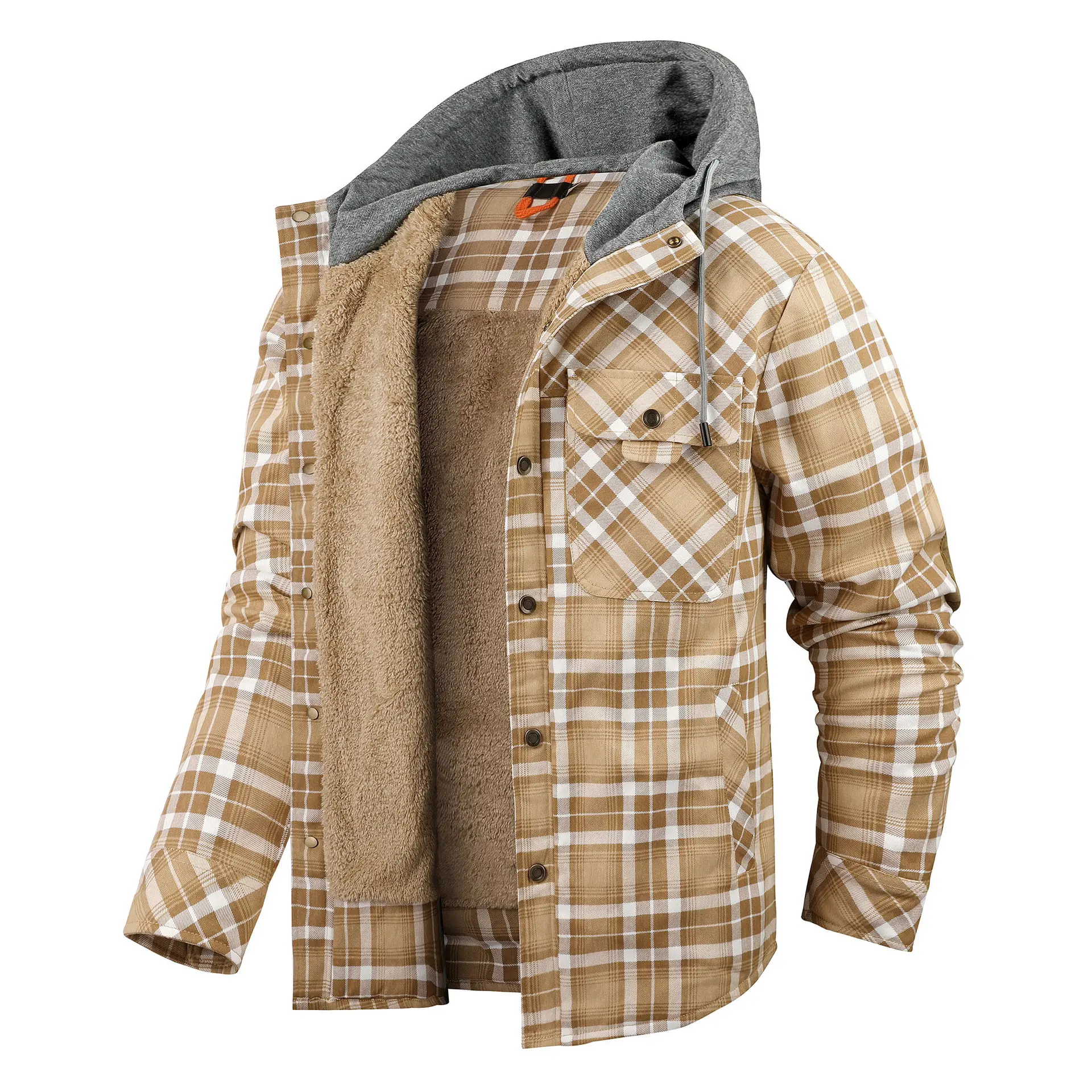 Winter Große Größe männer Hemd Jacke Baumwolle Mantel Männer Lange ärmeln Plüsch Verdickt Warm Halten Mit Kapuze Plaid Shirts UNS Größe 2XL