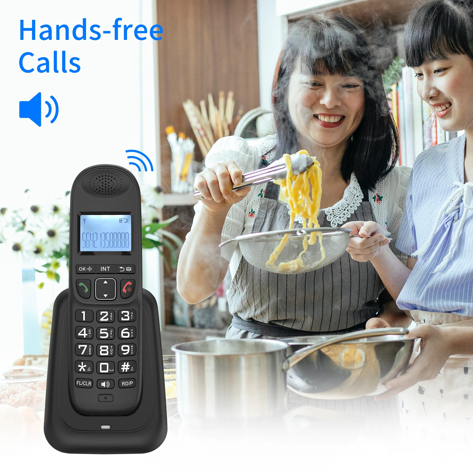 Sistema de telefone sem fio expansível com 3 linhas de exibição ID do chamador Chamadas mãos-livres Interfone Conferência Chamada Função de mudo