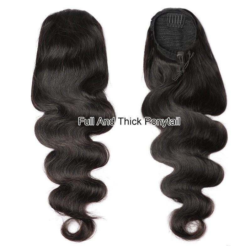 Vague de corps cordon queue de cheval naturel noir brésilien 100% vrais cheveux humains queue de cheval pince dans les cheveux Extensions de queue de cheval pour les femmes