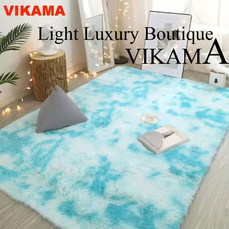 VIKAMA สีทึบ Simple Nordic Tie-DYE พรมห้องนั่งเล่นห้องนอนเตียงโซฟาสบายผ้าห่มผ้าไหมผ้าขนสัตว์ชั้นทั้งหมด Spread