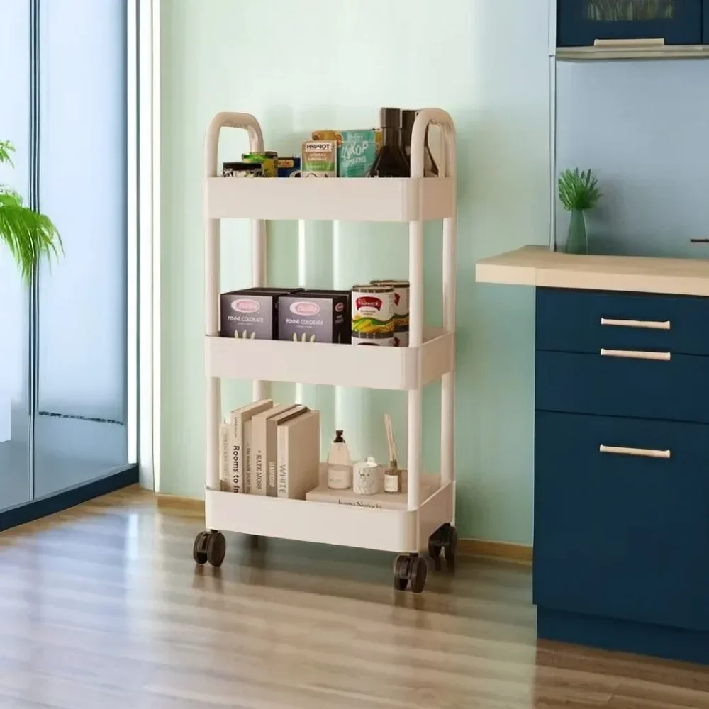 Mobile Storage Trolley Organizer Household Snacks Shelves Bedroom Multi-Layer Storage Racks Living Room Kitchen Cart with Wheels