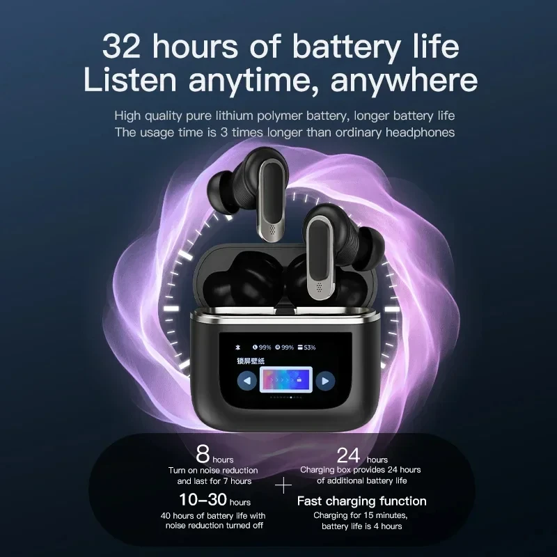 Xiaomi-auriculares TWS V8 ANC + ENC, inalámbricos por Bluetooth, con cancelación de ruido, intrauditivos con pantalla táctil y micrófono