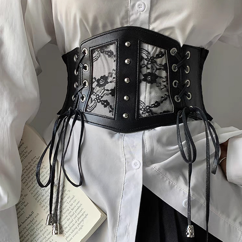 Plus size elástico rendas espartilho cintos para mulheres ampla estiramento cummerbunds feminino goth punk vestido espartilho cinto grande cintura branca