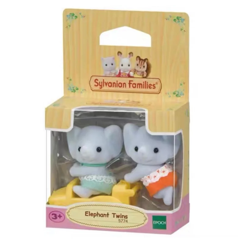 Sylvanian Families Anime Girl Figuras Calico Critters Conjunto de muebles ternurines Auténticos gemelos de elefante