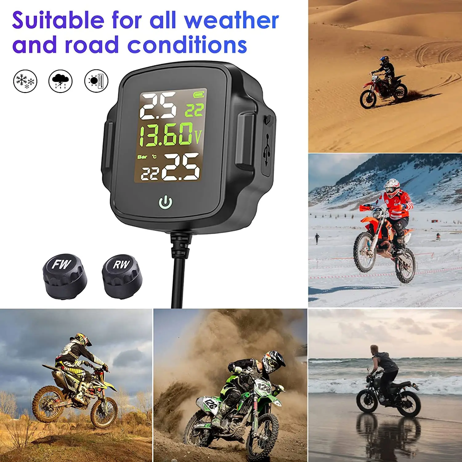 オートバイ TPMS QC 3.0 急速充電 USB 出力バイクタイヤ空気圧監視システムタイヤ温度警報システム