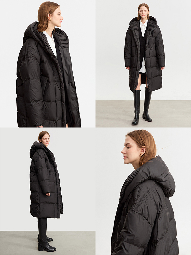 AMII минималистичный 2023, зимнее новое теплое пуховое пальто с капюшоном для женщин, свободная зимняя верхняя одежда с длинными рукавами и длинными рукавами 12324020