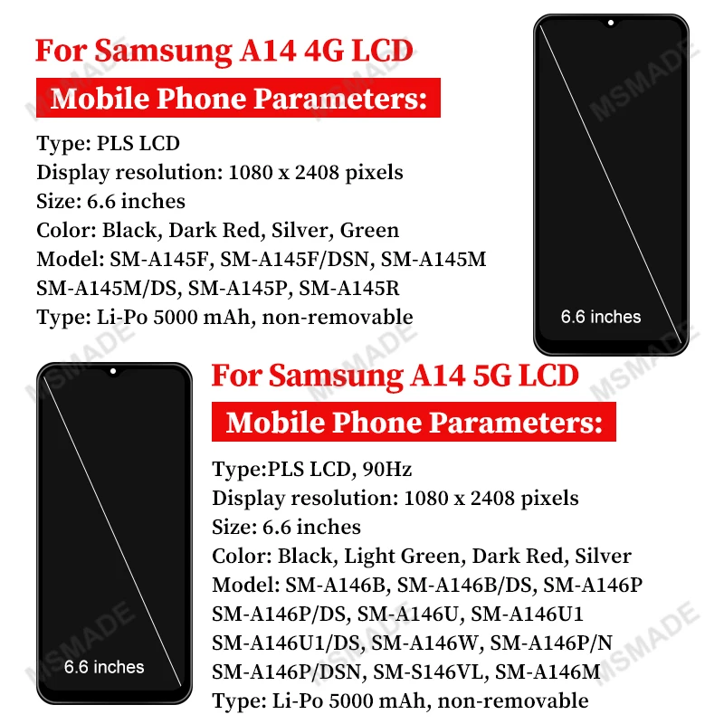 삼성 갤럭시 A14 디스플레이 A145F LCD A145F 터치 스크린 디지타이저 어셈블리 삼성 A14 5G A146B A146P A146U LCD 용 IPS