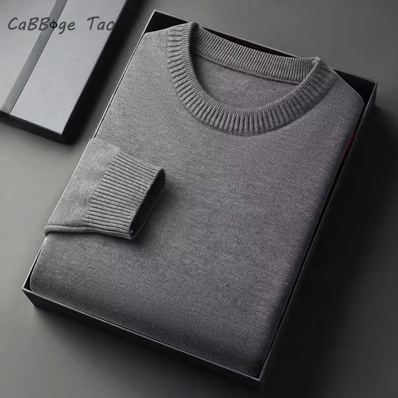 Herfst Nieuwe Heren Ronde Hals Pullover Gebreide Trui Met Lange Mouwen Retro Lichtgewicht Sport Shirt Soild Color Casual Jack