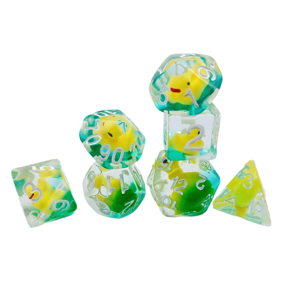 New 7 Pieces Acrylic Polyhedral Dices Set Bar Toys Filled With Ducks D6 Data D8 D10 D12 D20 Dice Role For TRPG DND Accessories