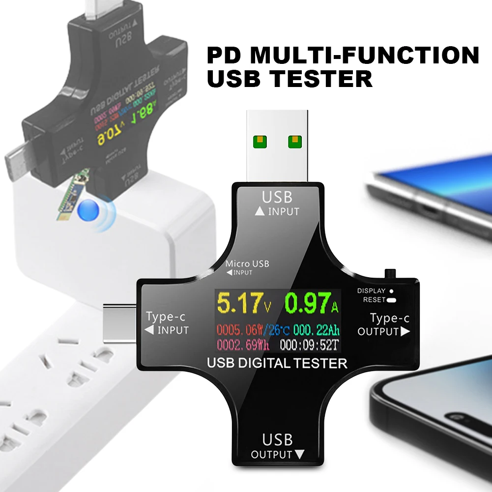 Probador USB tipo C PD Color voltímetro Digital medidor de corriente amperímetro voltaje cargador de banco de energía USB probador de corriente medición