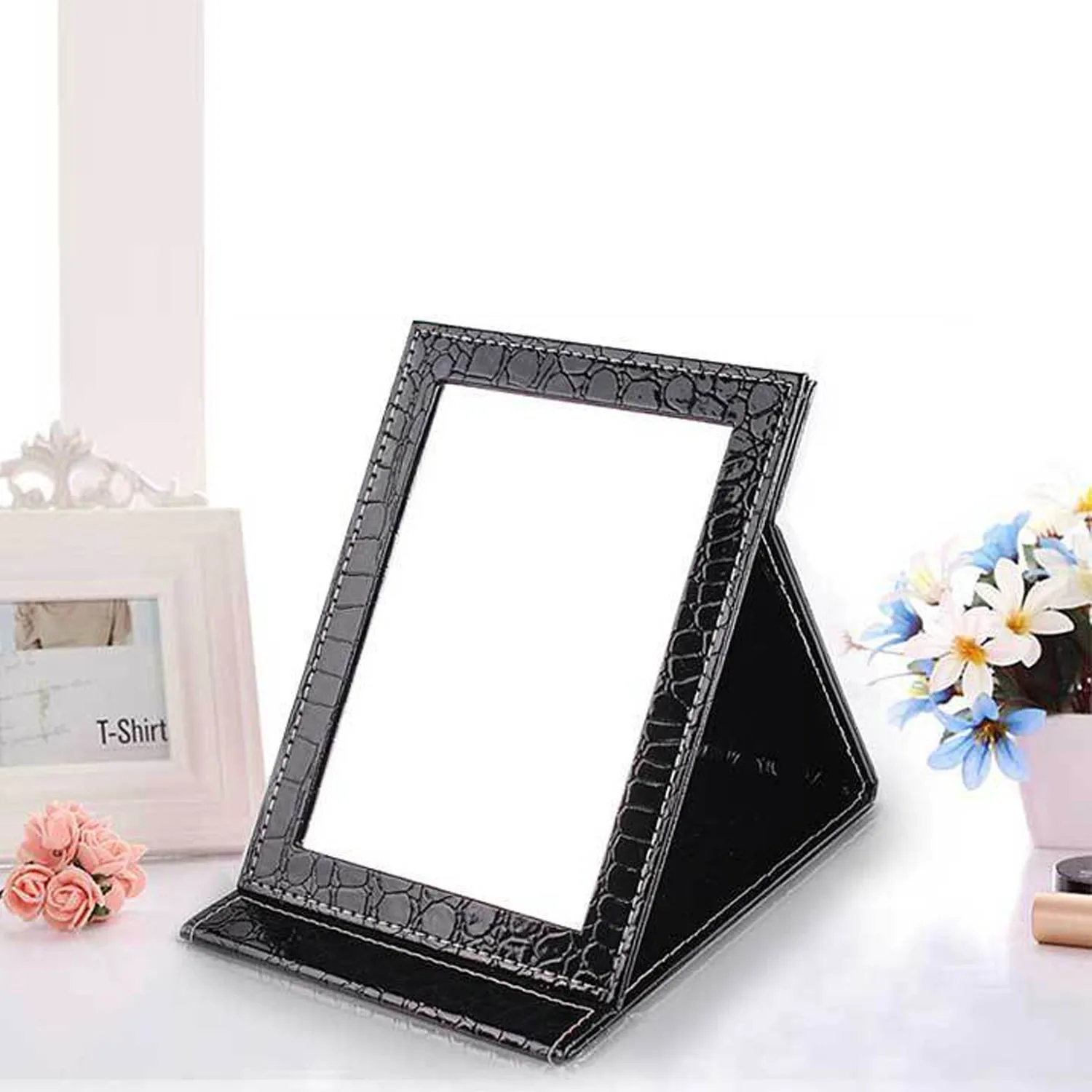 Folding MakeUp Mirror Rectangle Leather Pocket Mirrors Personalised Portable Compact Folding Cosmetic Mirrors
