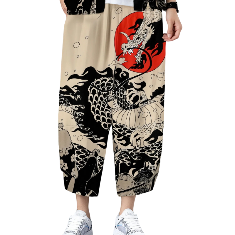 Asiático tradicional estilo japonês dragão e sol impressão haori cardigan e cordão calças compridas conjunto samurai cosplay outfit unisex