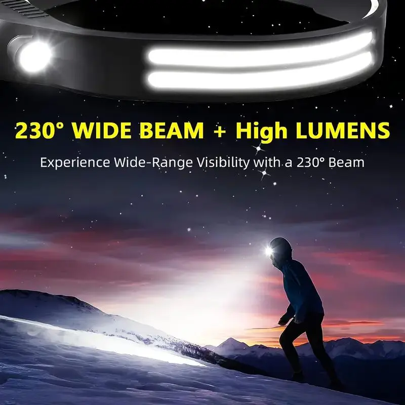 Indução cob farol de feixe largo onda sensor lanterna led lâmpada usb recarregável para correr acampamento tocha portátil 10 modos
