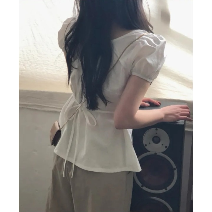 Csa de Verão de Manga Curta com Laço Casual Ajuste Solto Material Fino Design de Nó Borboleta Blusa de Qualidade Premium p...