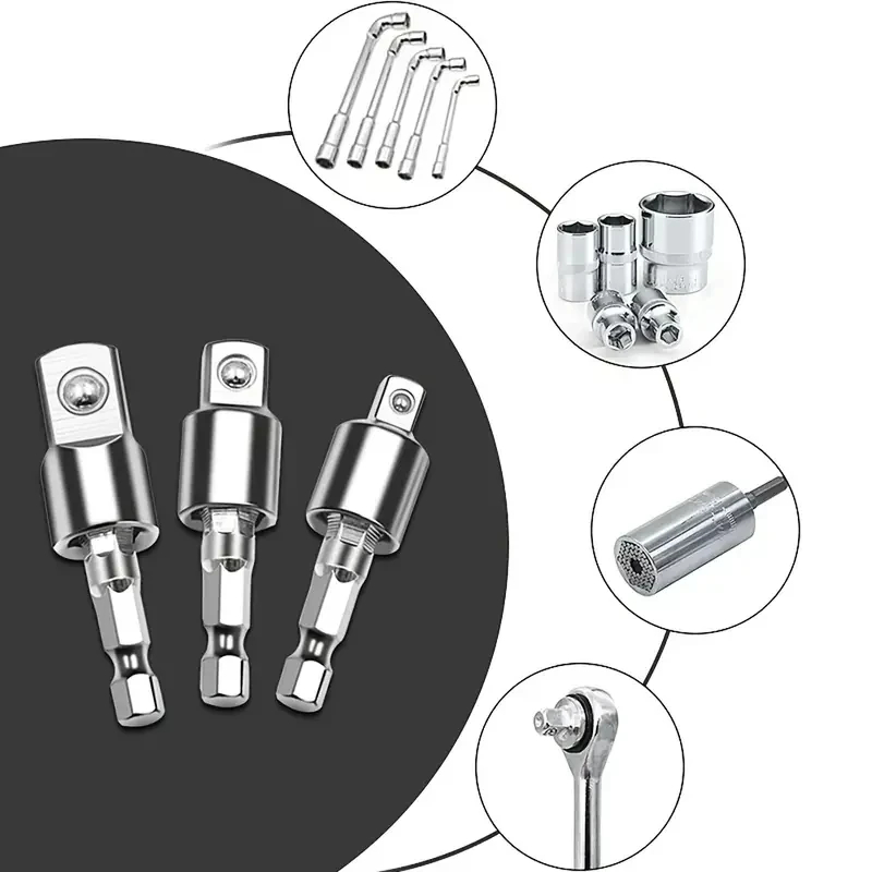3 Stück 360 °   Bohrer Pneumatische Schraubendreher Hülse Universal Adapter Sechskantschaft Drehen Quadratischen Kopf Schwenk Verlängerung Werkzeug Set