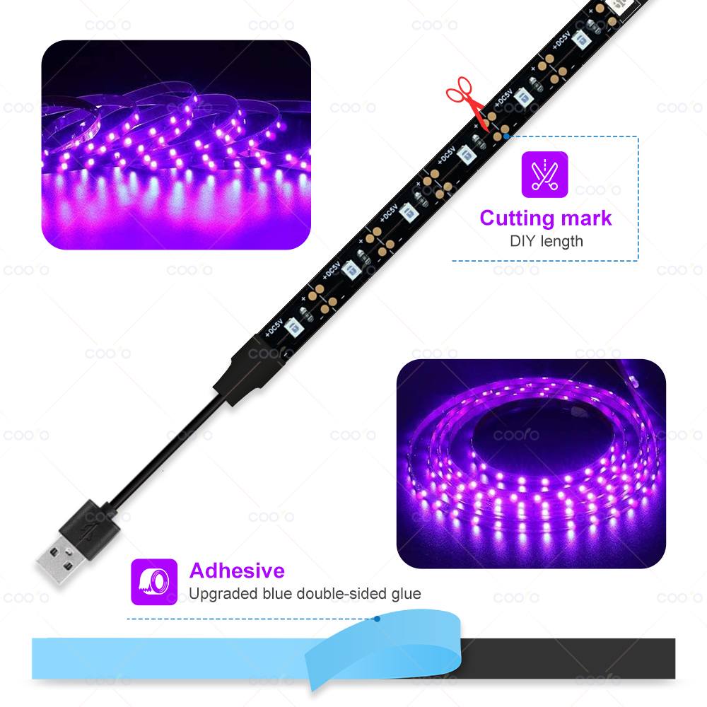 Striscia luminosa a LED UV Striscia LED flessibile Lampada UV ultravioletta 395-405nm Luce nera 2835 SMD DC5V Nastro LED per Glow Party