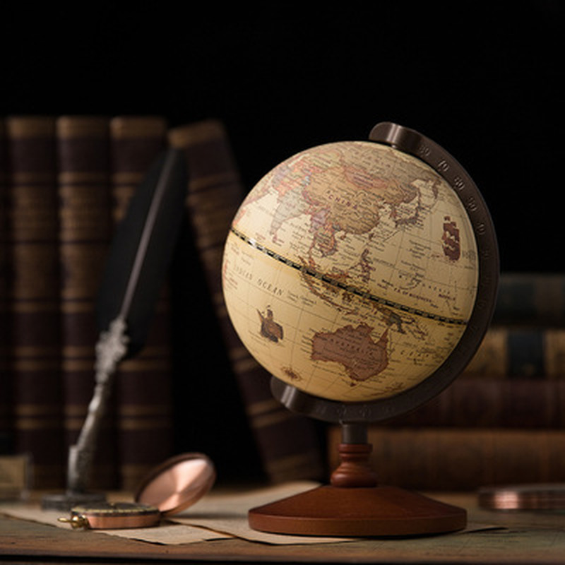 NEW World Globe Earth แผนที่ภาษาอังกฤษ Retro ฐานไม้ Earth Instrument ภูมิศาสตร์การศึกษา Globe ตกแต่งโต๊ะเฟอร์นิเจอร์