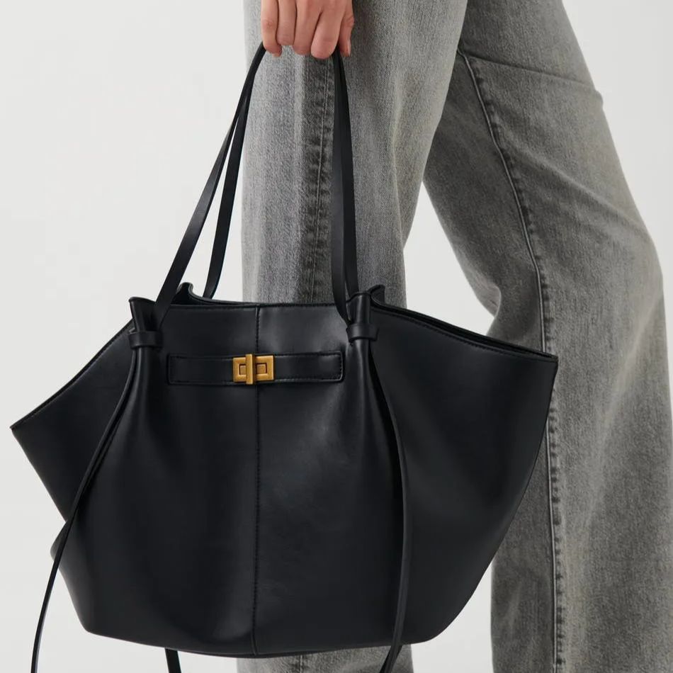 Bolsos de hombro trapecio de gran capacidad a la moda para mujer, bolsos con cierre de Metal de diseñador, bolso grande de cuero Pu de alta calidad para ir al trabajo