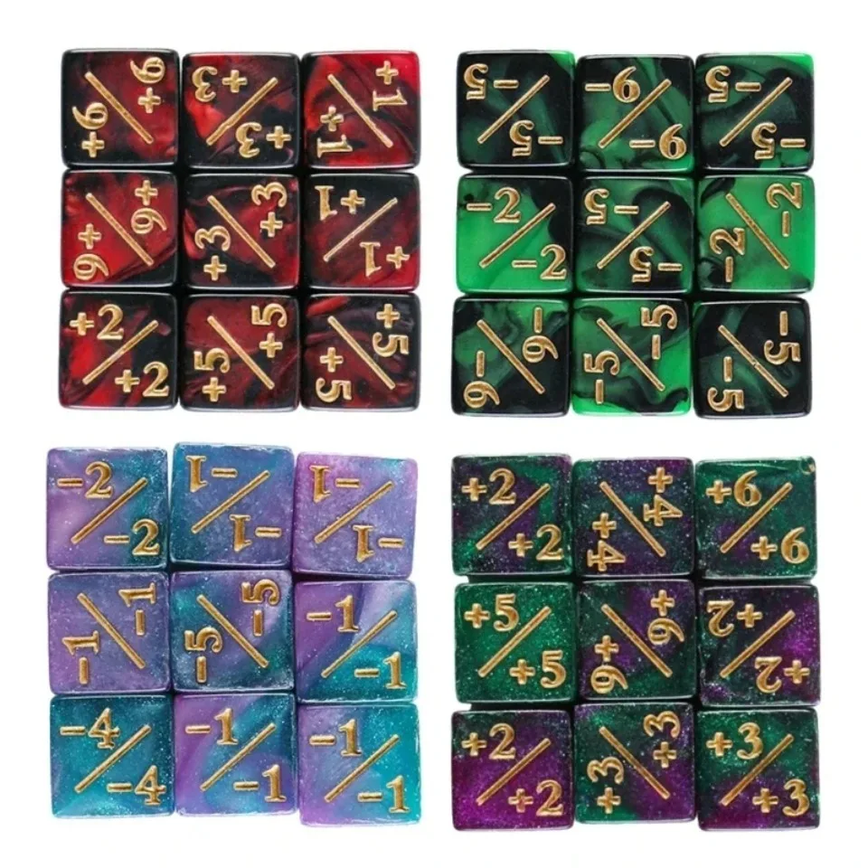 Zeszijdige dobbelstenen set D6 tellers 1/1 en -1/-1 set van 10 dobbelstenen voor wiskundeonderwijs, autorekenspeelgoed voor kinderen, kaartspelaccessoires