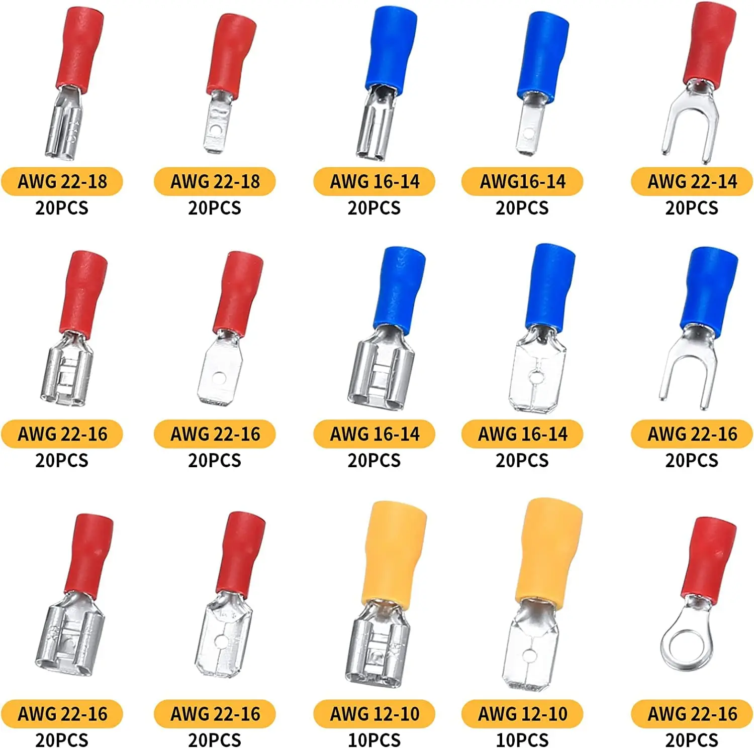 280pcs ฉนวนสายไฟตัวเชื่อมต่อเครื่องมือสารพันชาย/หญิงสาย CRIMP เทอร์มินัล U-Type ส้อม Spade BUTT