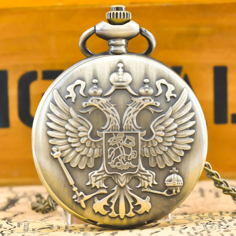 Vintage Bronze Steampunk Doppeladler geschnitzt Geschenk Quarz Halskette Serie Herren und Damen Gedenktaschenuhr