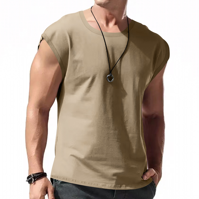 Camiseta solta sem mangas masculina, colete curto, roupa esportiva para lazer, nova, verão