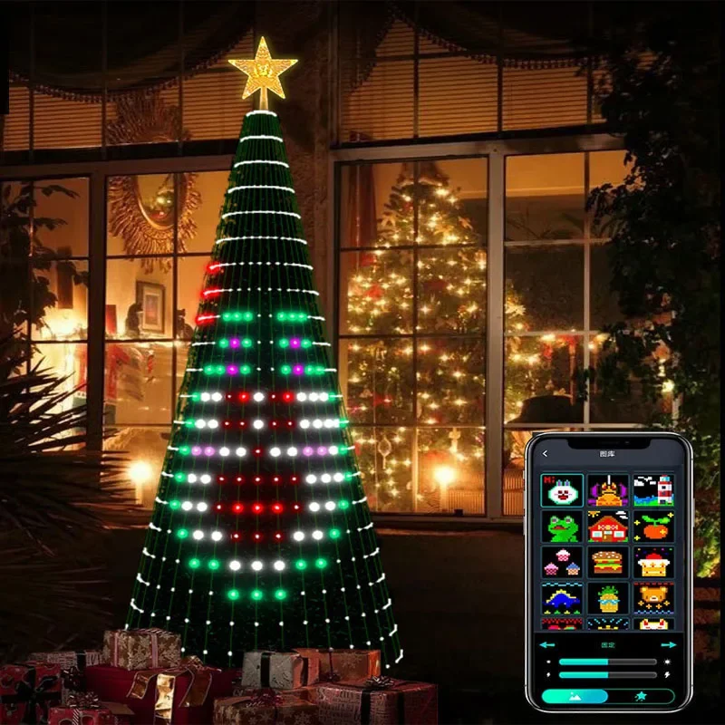 Decoraciones navideñas inteligentes, luces de árbol de Navidad, Control por aplicación, imagen de texto DIY, cadena de luces RGB con Control remoto, 400led