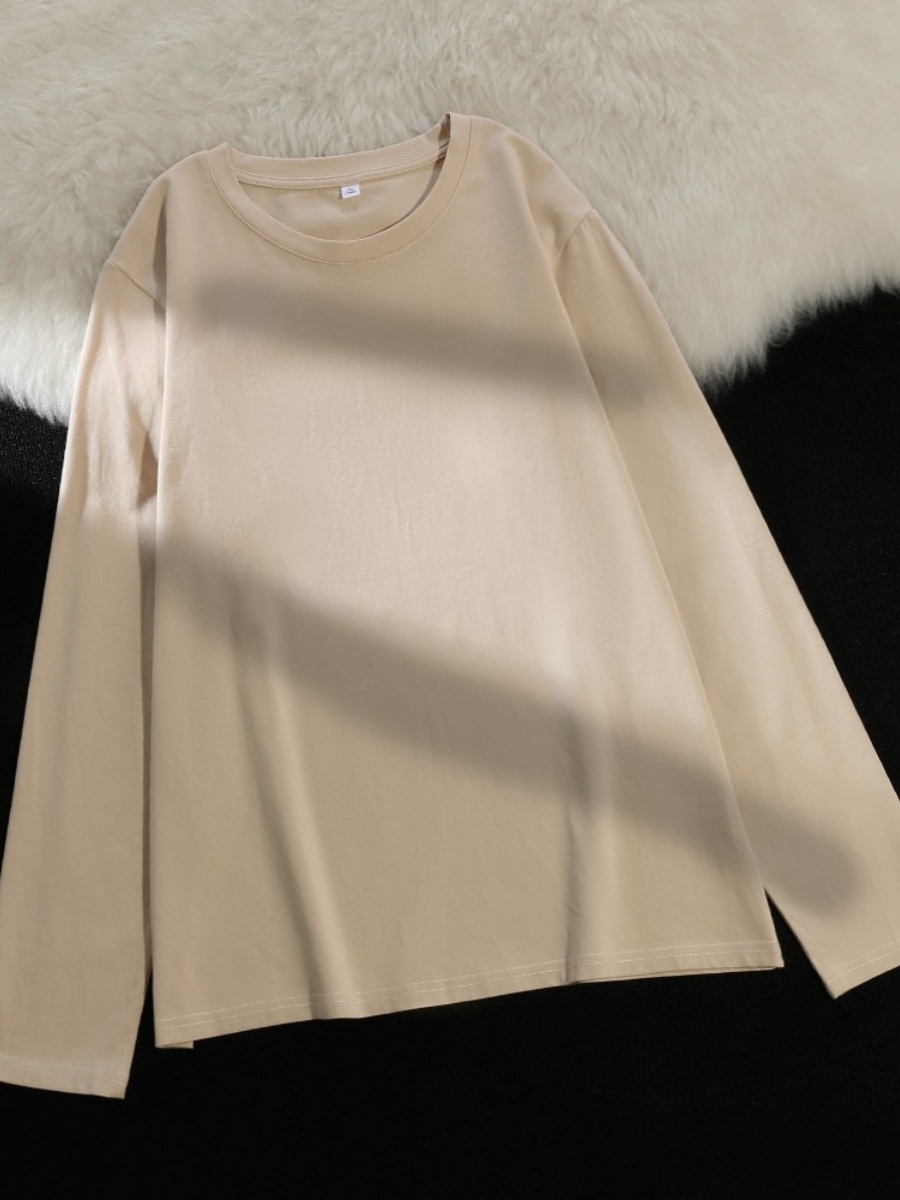 プラスサイズの女性の長袖ピュアコットンベースシャツ 300 ポンド大コード脂肪 MM ソリッドカラーインナーウェア Tシャツカップルトップ