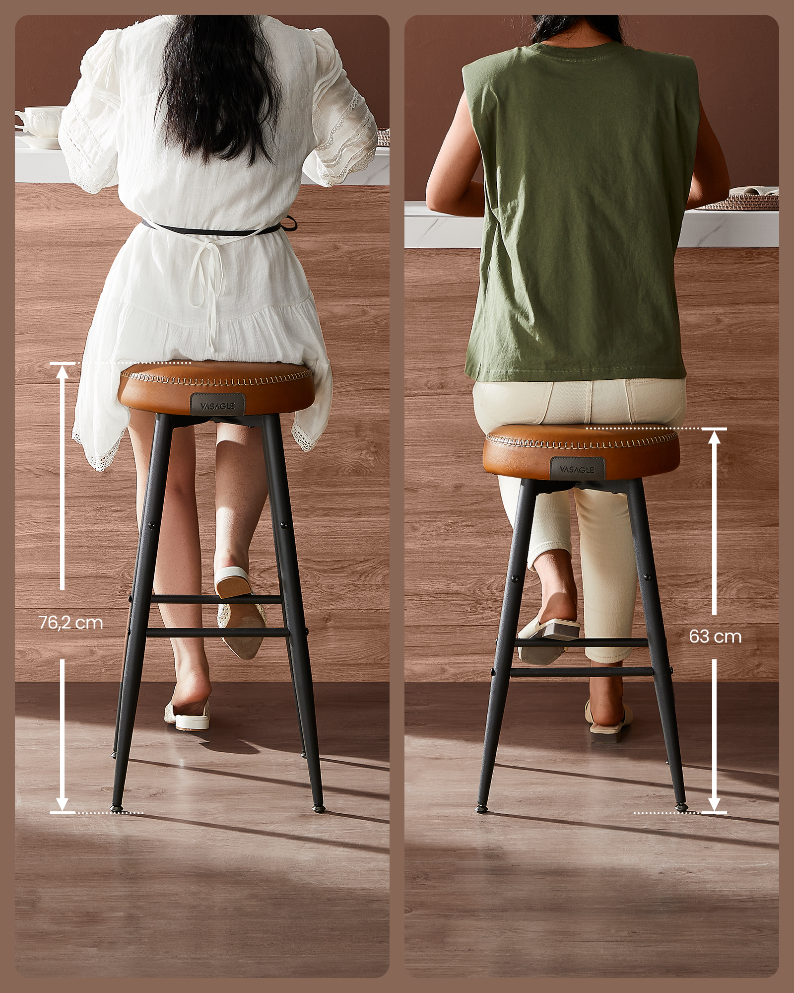 Vasagle Barkruk (2 St), Synthetisch Leer, 120Kg Dragend, Twee Hoogtes