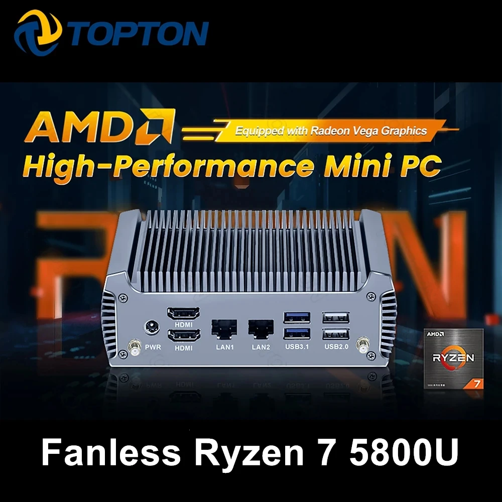 Topton Quạt Không Cánh AMD Mini PC Ryzen 7 4700U 4500U Windows 11/10 Barebone Máy Tính 4K Dual HD HTPC Chơi Game máy Tính WiFi6 BT5.2