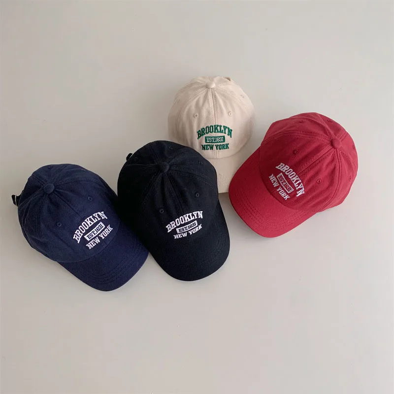 Korean Baby Baseball Hat Letter Embroidery Kids Peaked Cap Boys Girls Solid Color Children Duck Tongue Caps Sunshade Visors 아기모자