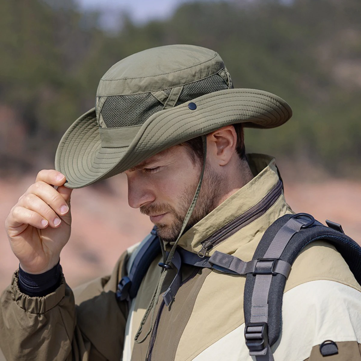 Sombrero de cubo hueco para hombre, transpirable, UPF 50+, senderismo, playa, plegable, protección UV, pesca, verano, Safari, gorra ajustable, 1 ud.
