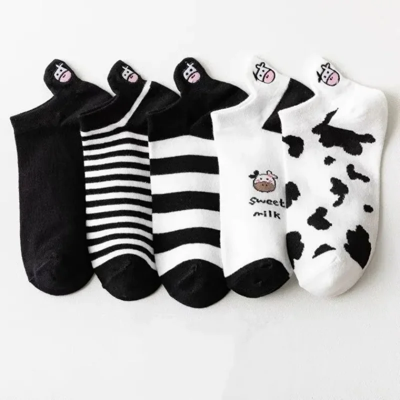 5 pares de calcetines para mujer, calcetines cortos con estampado de vaca encantadora, calcetines con estampado creativo, calcetines tobilleros