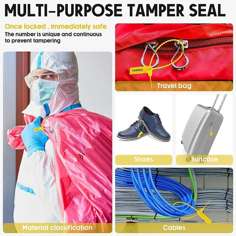 Sigilli antimanomissione in plastica da 1000 pezzi etichette per estintori etichette di sicurezza sigilli etichette con fascette numerate di sicurezza (giallo)