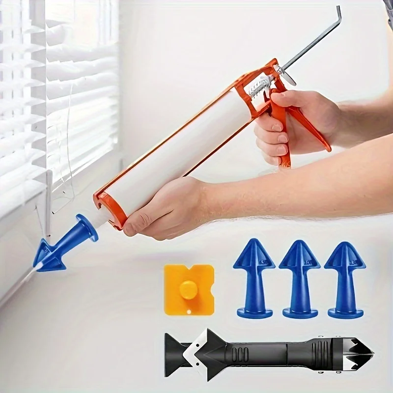 Conjunto de ferramentas para calafetagem com cabeças de metal e silicone - Aplicador manual de selante para acabamento de precisão, construção plástica durável