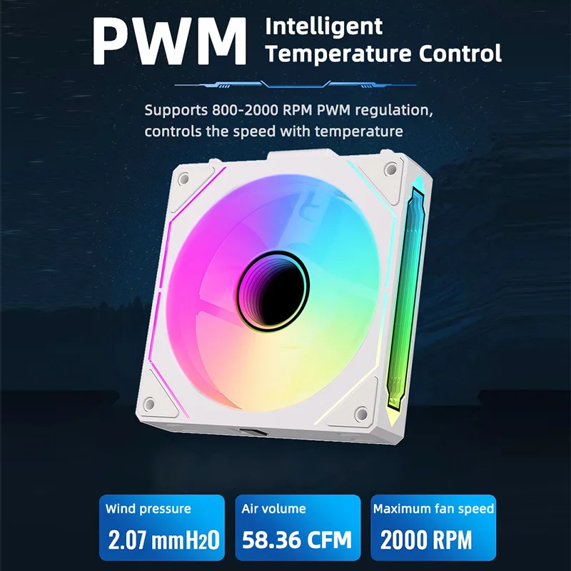 COOLCIRC PC Case Fan 120mm ARGB Spiegel Cyclus Lichteffect CPU Koeler Fan 4PIN PWM 58.36CFM Fan voor Computer Waterkoeler