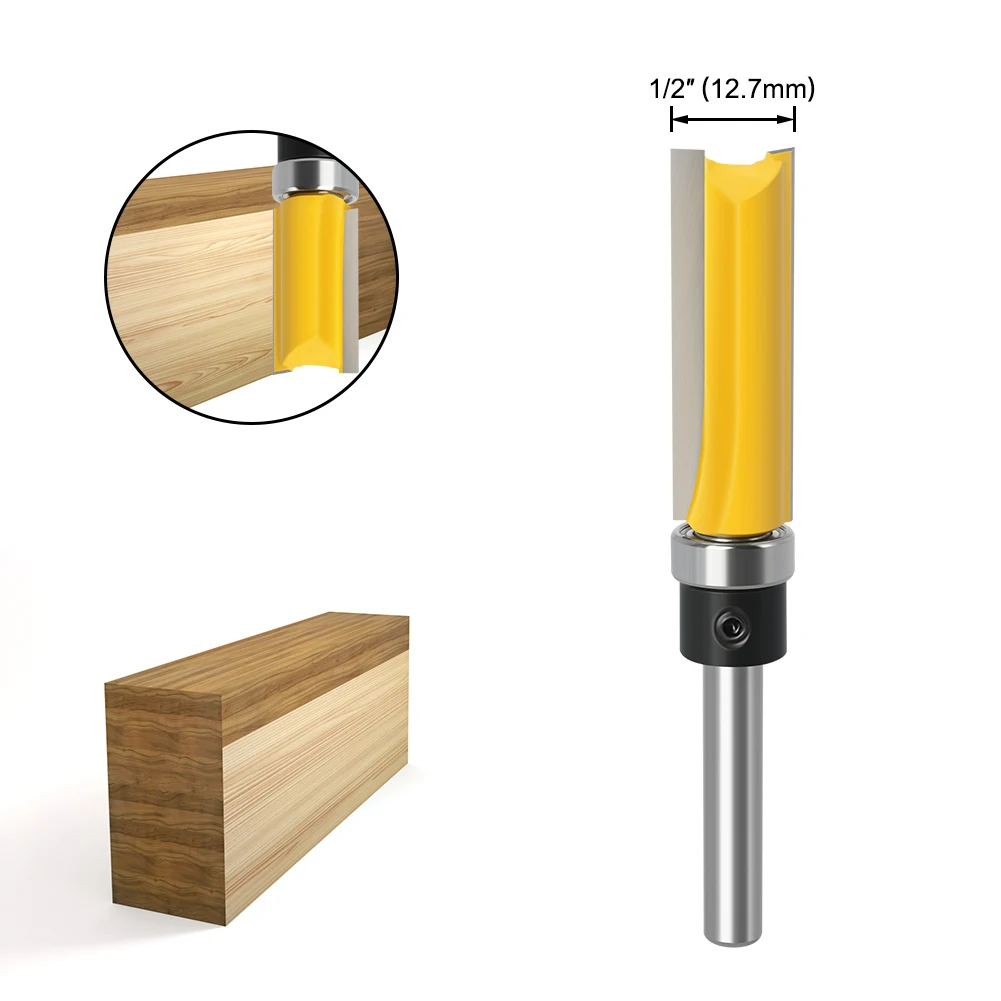 6mm/6.35mm Shank Flush Trim Router Bit Blade Template Pattern Bit Bearing 1/2" Straight End Mill For Woodworking Dia 12.7mm