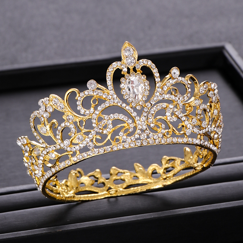 Moda noiva coroa barroco strass cristal coroa bandana rainha coroa coroa dourada acessórios para o cabelo nupcial casamento coroa