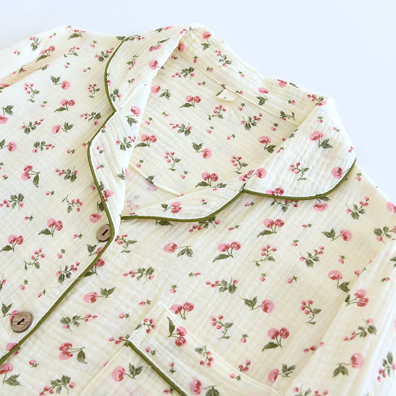 2025 primavera e outono conjunto de pijama feminino 100% algodão crepe calças de manga comprida duas peças bonito e doce casa fúria conjunto senhoras