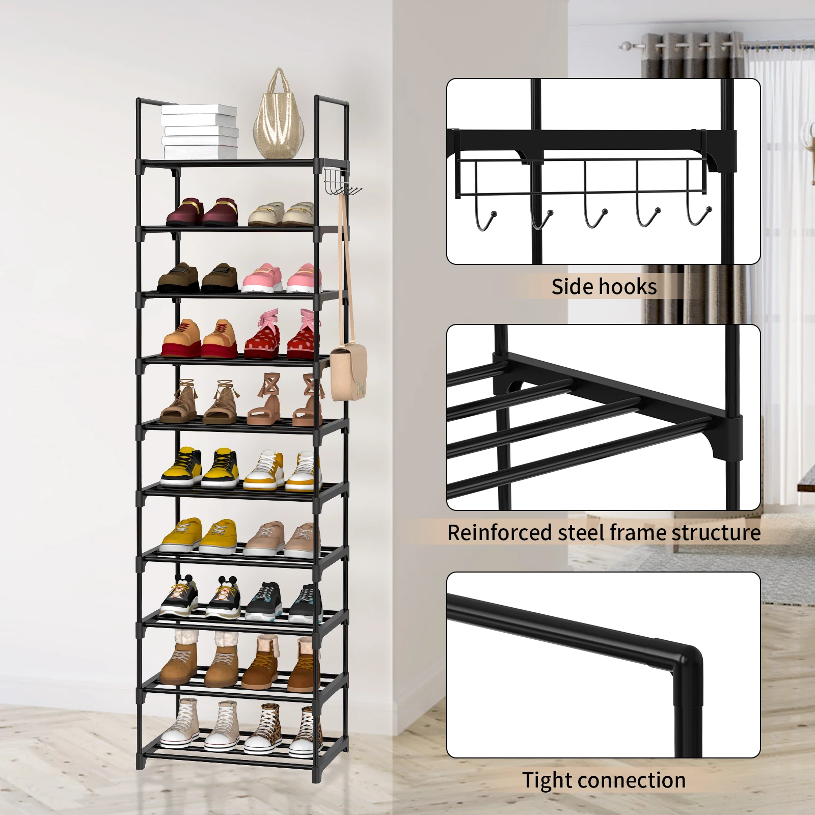 EFAN Scarpiera, Organizer per riporre scarpe in metallo a 10 livelli, Design personalizzabile, Struttura in metallo, Scaffale salvaspazio, per camera, corridoio