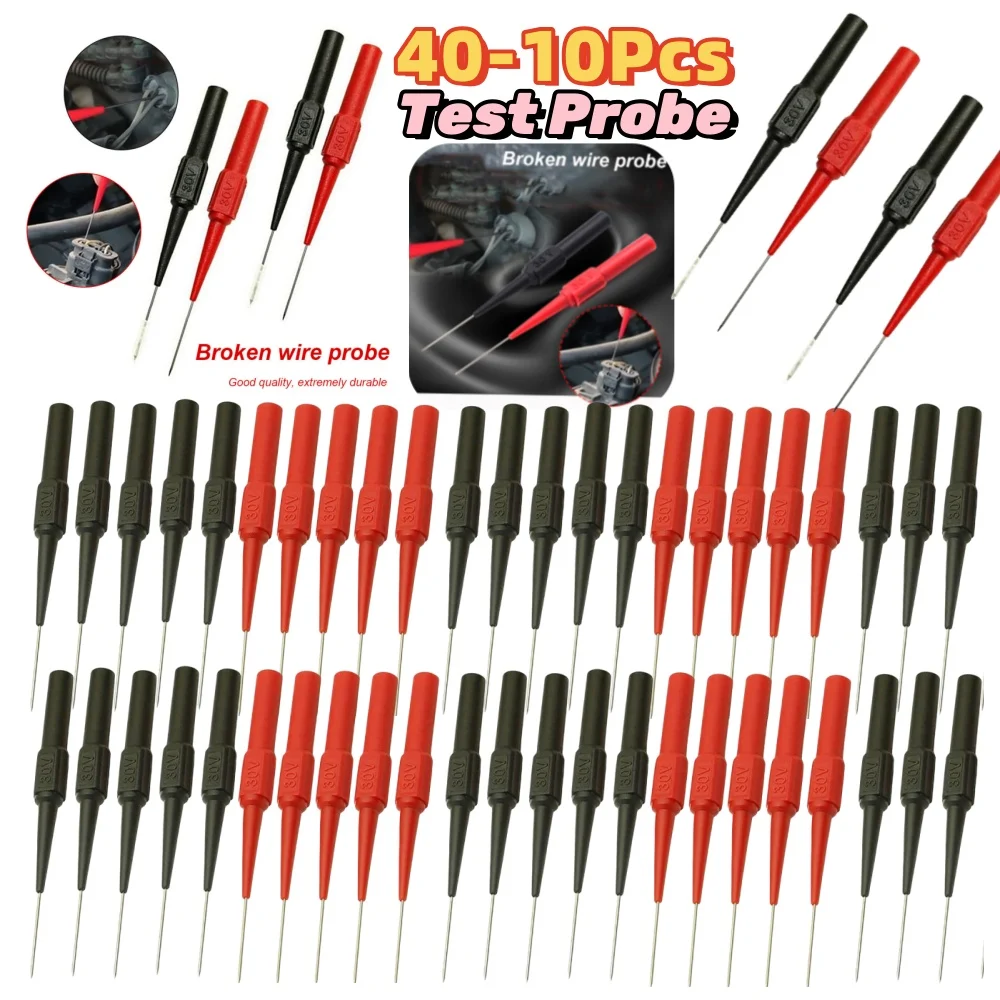 Herramientas de diagnóstico multímetro, extensión de cable de prueba, sondas de punta de aguja para perforación trasera, Kit automotriz, máquina de 0,7 MM, 40-10 Uds.