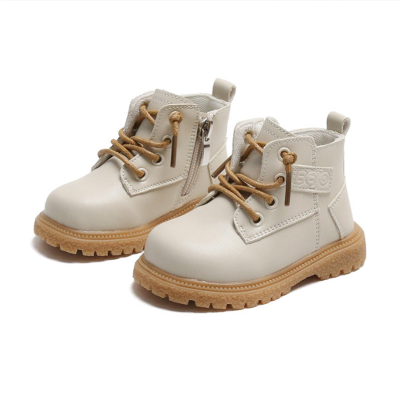 Botas de cuero para bebé, botines de estilo británico, con suela de goma y cremallera lateral, de 15 a 25 años, a la moda, para primavera y otoño, novedad de 2024