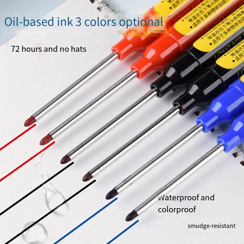 Pennarelli impermeabili per fori profondi da 45 mm Penna da carpentiere con punta lunga Inchiostro nero/blu/rosso per utensili manuali multiuso per la lavorazione del legno