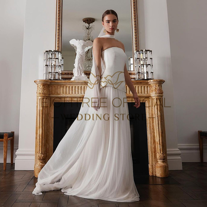 Eightree 2025 Elegant A-Line Wedding Dresses White Strapless Princess Bridal Dress Boho Beach Wedding Prom Ball Gowns Customized