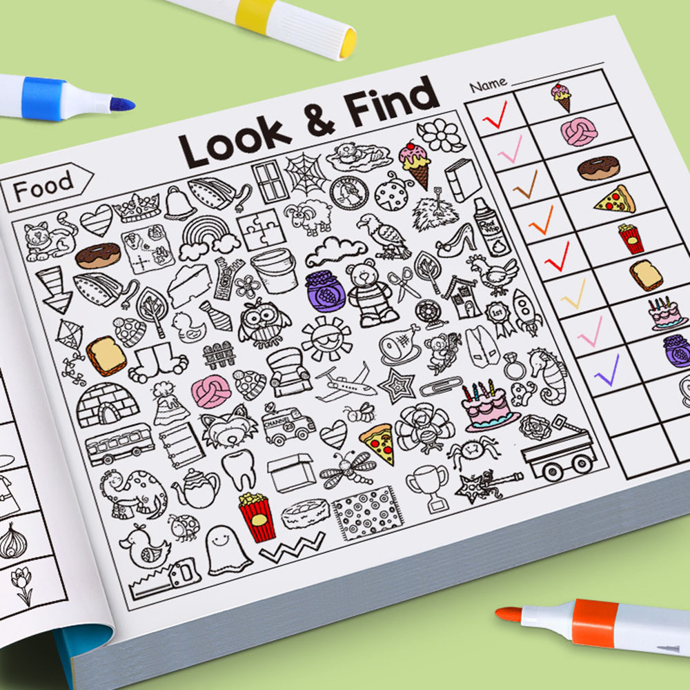 1 Book Kid's Search for Items Game, Enhance Visual Perception, Fun Coloring Book Focus and Attention, Handwriting Exercise Book