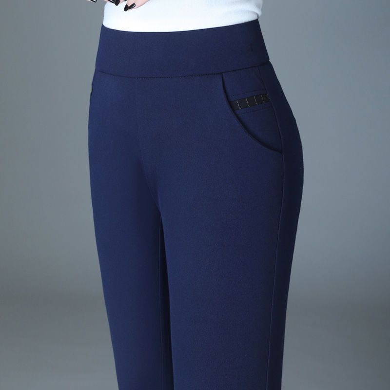 Pantalones de tubo ajustados para oficina para mujer, Pantalón recto de cintura alta con bolsillos elásticos, liso, elegante, informal, a la moda, para primavera y otoño, 2022