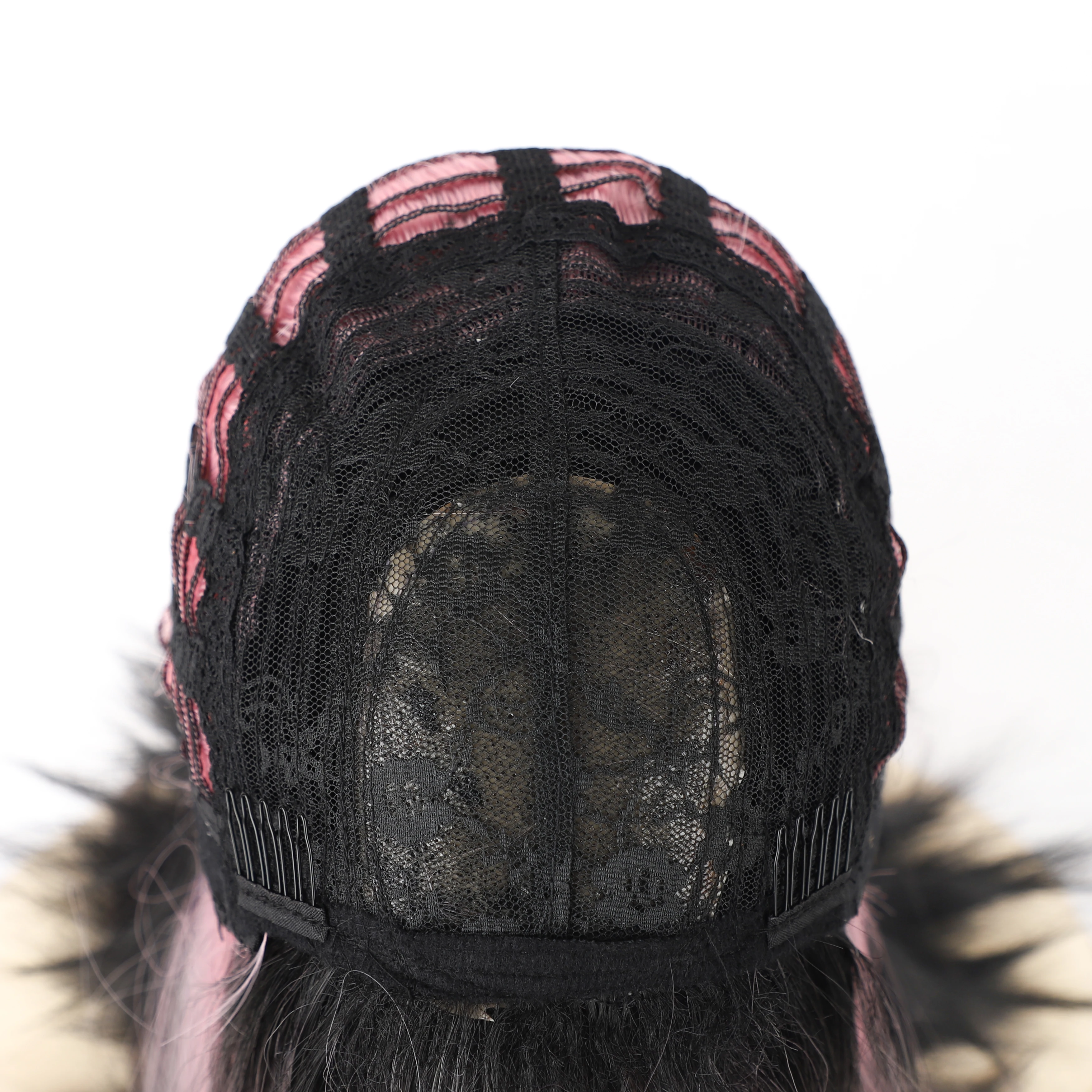 14-inch chique korte rechte roze tot zwart gradiëntpruik met pony synthetisch haar voor dames, perfect voor dagelijks gebruik op feest